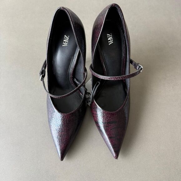 Zara Burgundy pointy high heels size 5 - Picture 4 of 5